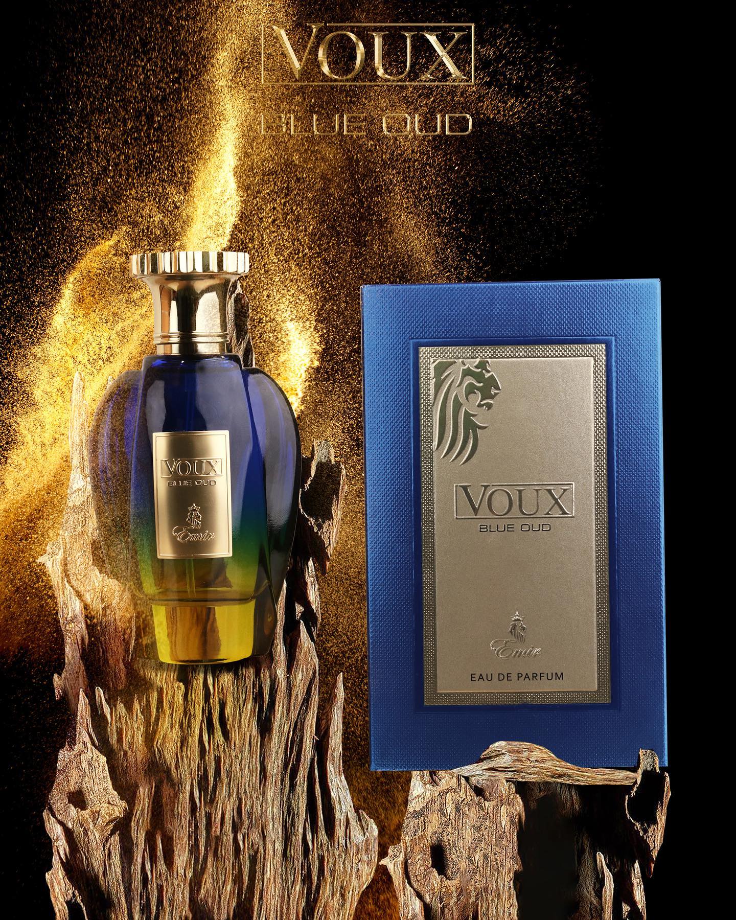Voux Blue Oud by Emir fruity oud amber perfume bottle