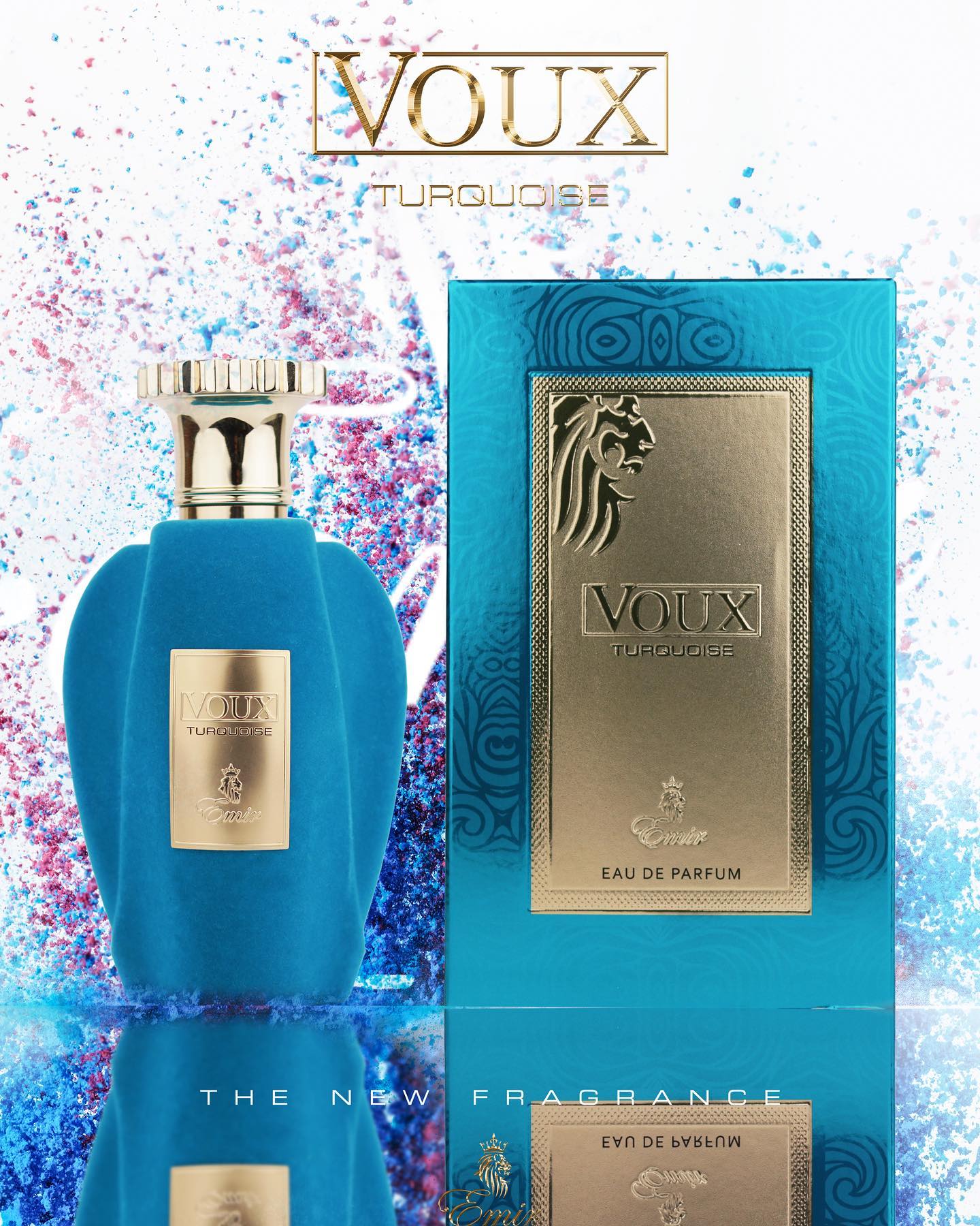 Voux Turquoise by Emir tropical fruit amber perfume bottle