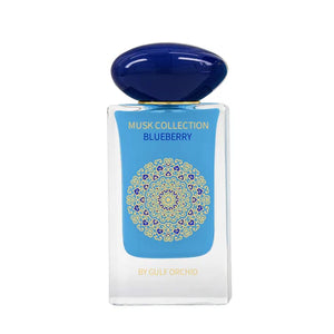 Musky floral perfume gift set – Musk Tahara Blueberry by Gulf Orchid featuring Eau de Parfum, body mist, and oil with notes of blueberry, amber, and musk.