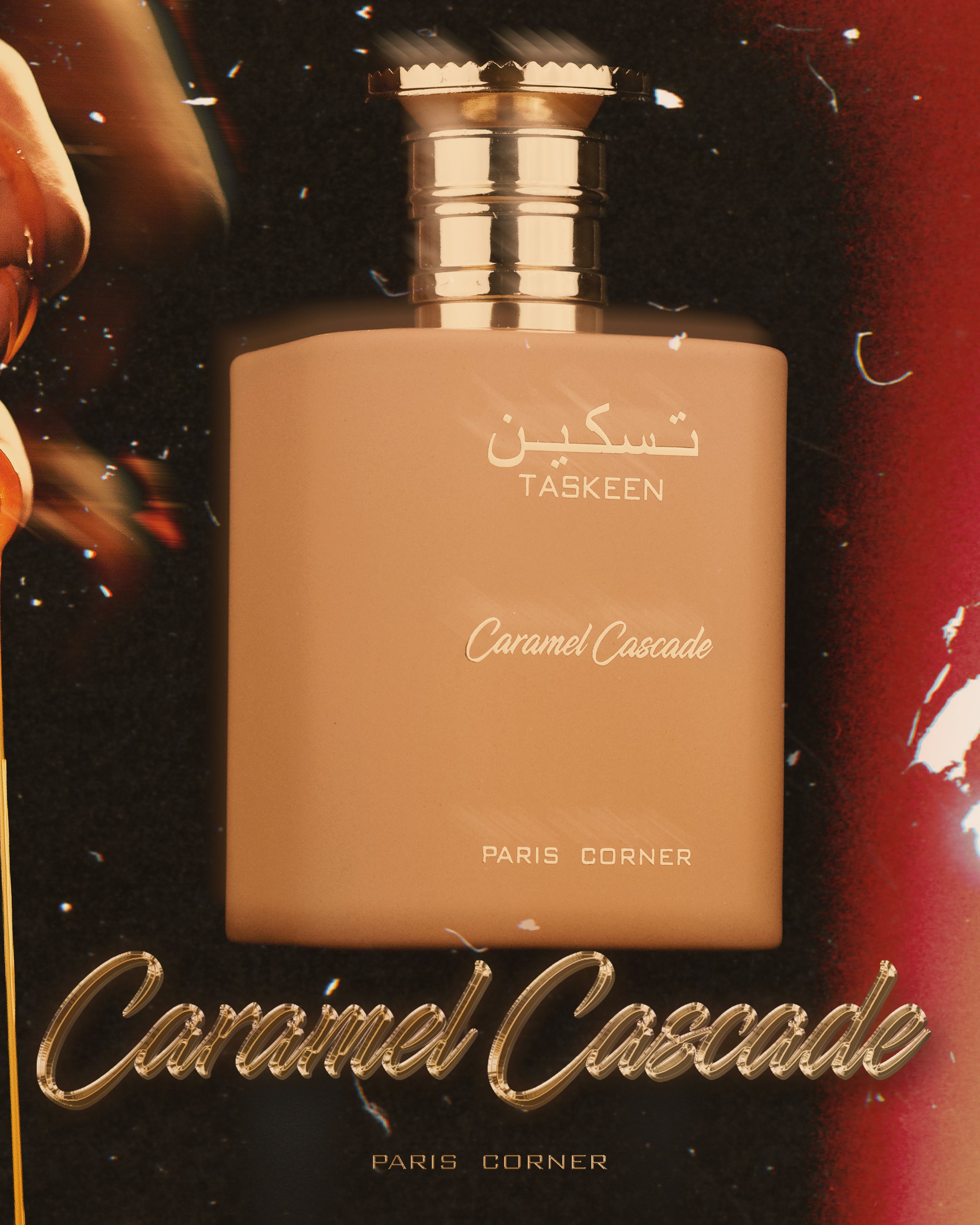 Taskeen Caramel Cascade caramel vanilla musk perfume bottle