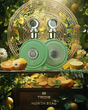 North Stag Trois III perfume with citron, bergamot, neroli, ginger, black tea, and woody spice