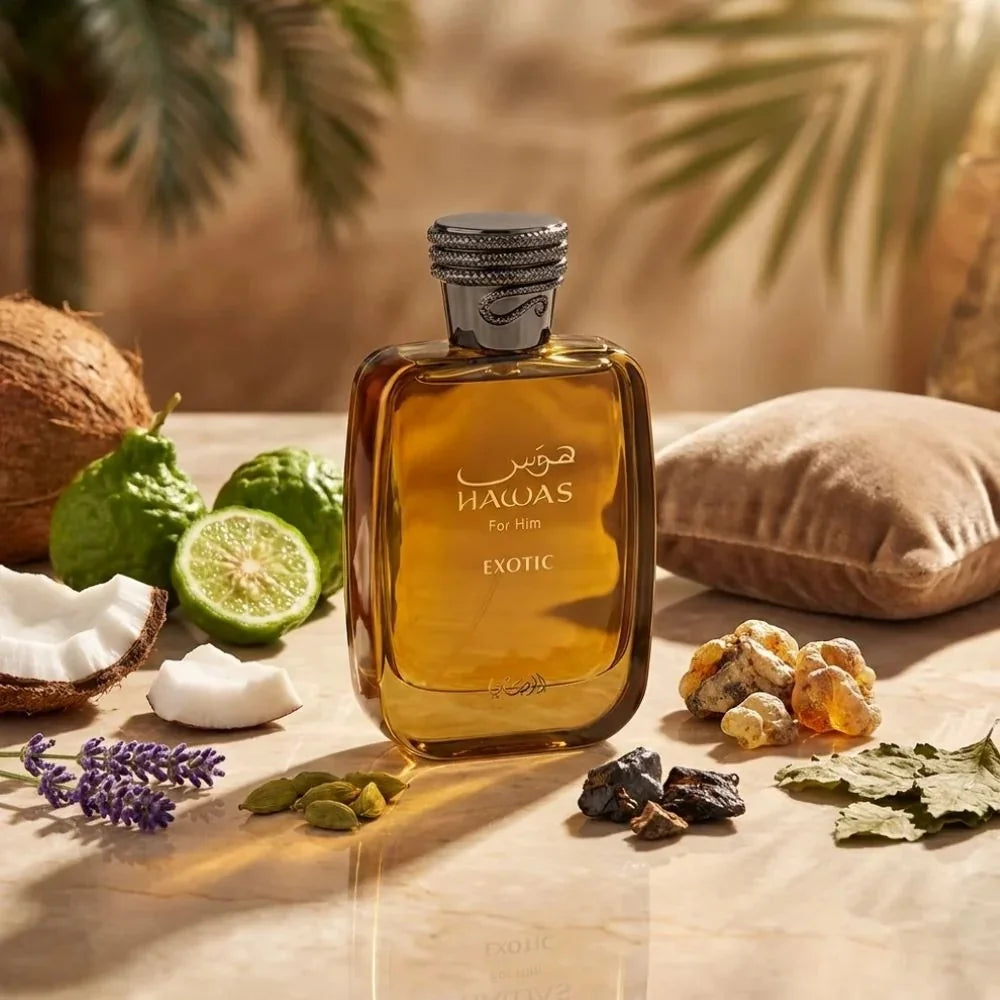 Hawas Exotic fragrance notes - coconut, bergamot, cardamom and lavender
