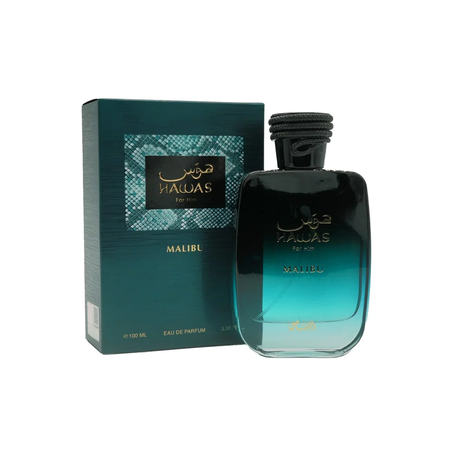 Hawas Malibu by Rasasi 100ml Eau de Parfum bottle detail