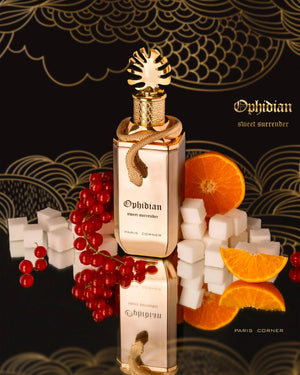 Ophidian Sweet Surrender perfume with red berries, vanilla, cacao, amber musk and woody notes – seductive gourmand fragrance