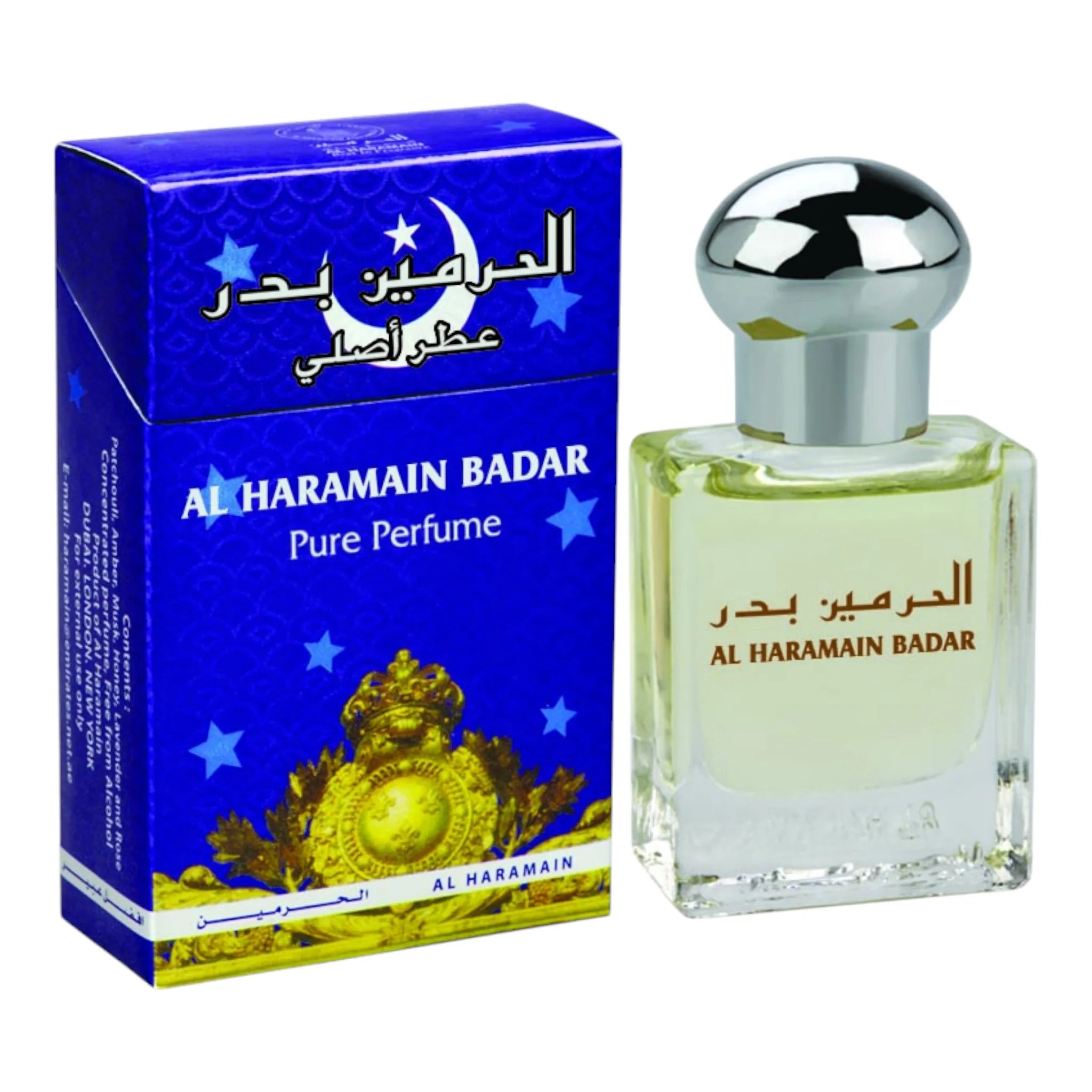Haramain Badar 15ml perfume oil – elegant Arabic attar for men and women, non-alcoholic and soft floral

