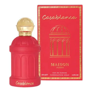Casablanca 100ml EDP by Khadlaj – floral fruity perfume with bergamot, orange, pear, lily of the valley, rose, ambergris, moss, and musk in an elegant bottle.

