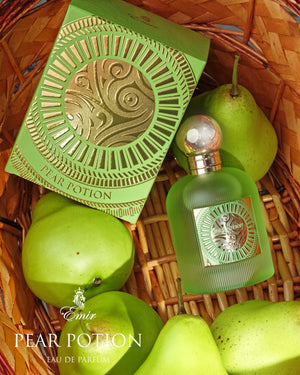 Pear Potion fruity floral caramel perfume bottle