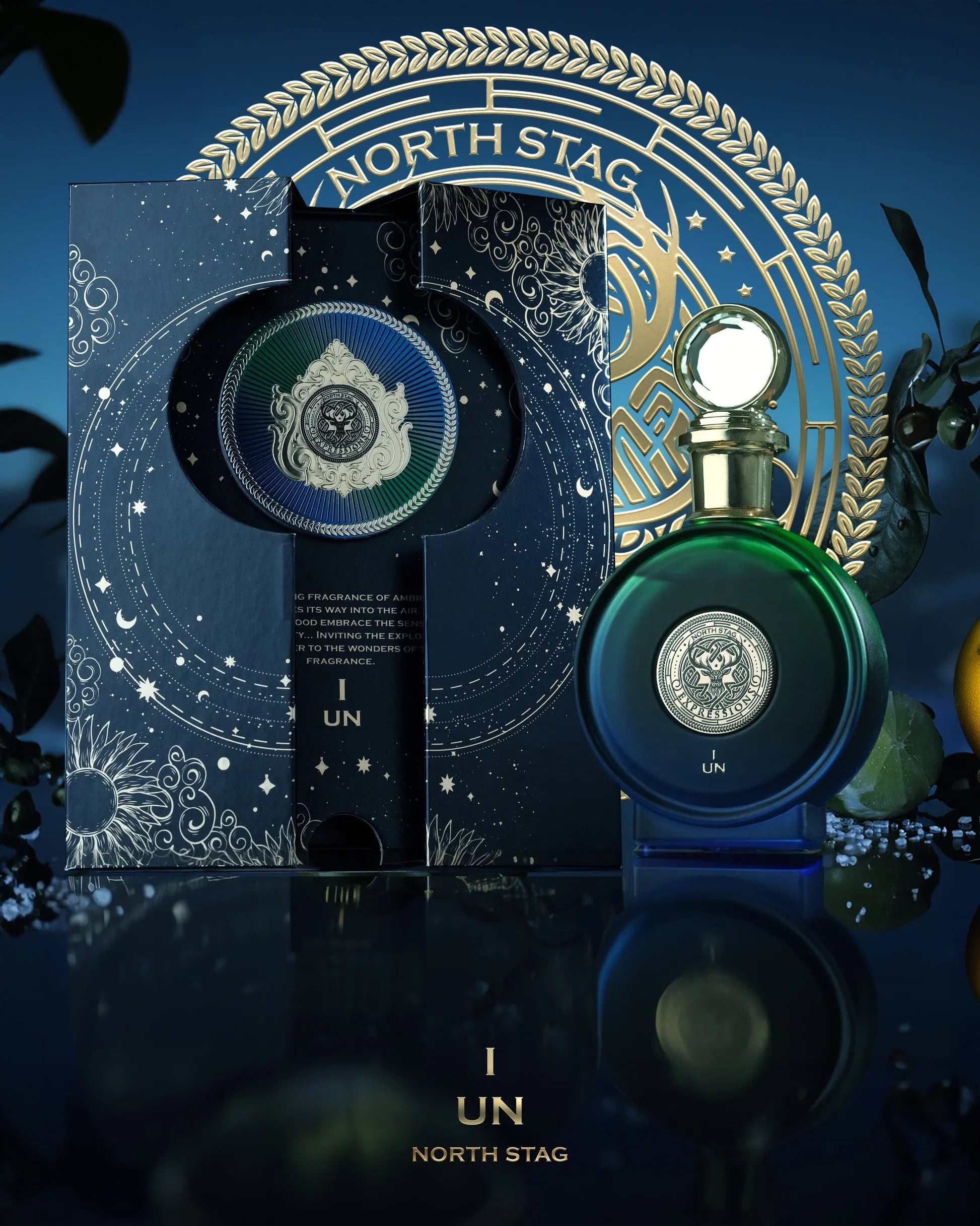 North Stag UN I perfume with grapefruit, ambroxan, and woody notes – minimalist clean fragrance

