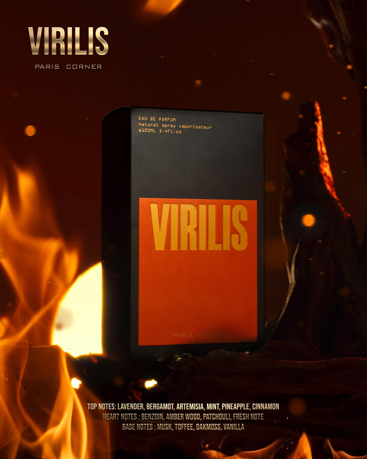 Virilis bold amber woody perfume for men bottle