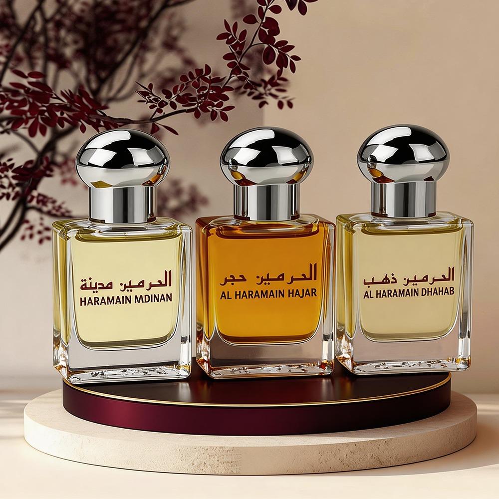DEAL 10 - Haramain Dhahab 15ml – Luxurious Gold Perfume Oil Attar - Haramain Hajar 15ml – Bold Oriental Attar Perfume Oil -  Al Haramain MADINAH - 15ml