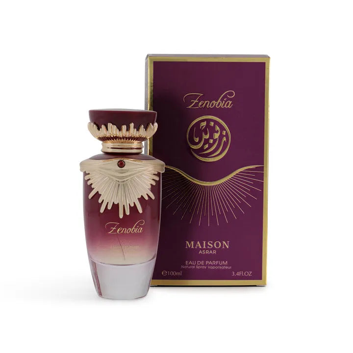 Zenobia 100ml EDP by Maison Asrar – elegant white floral perfume with bergamot, jasmine, orange blossom, tuberose, vanilla, tonka, and woody notes.

