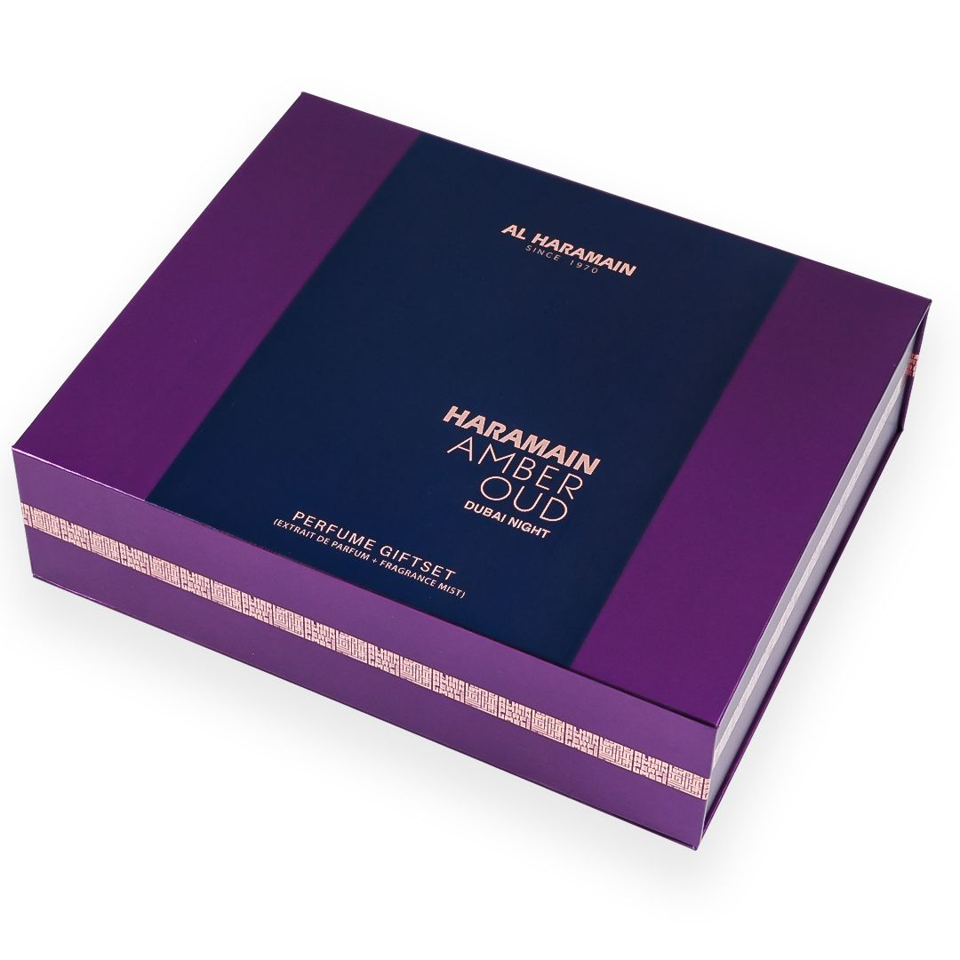 Haramain Amber Oud Dubai Night Perfume Gift Set with Body Mist (75ml + 30 ml + 250ml)
