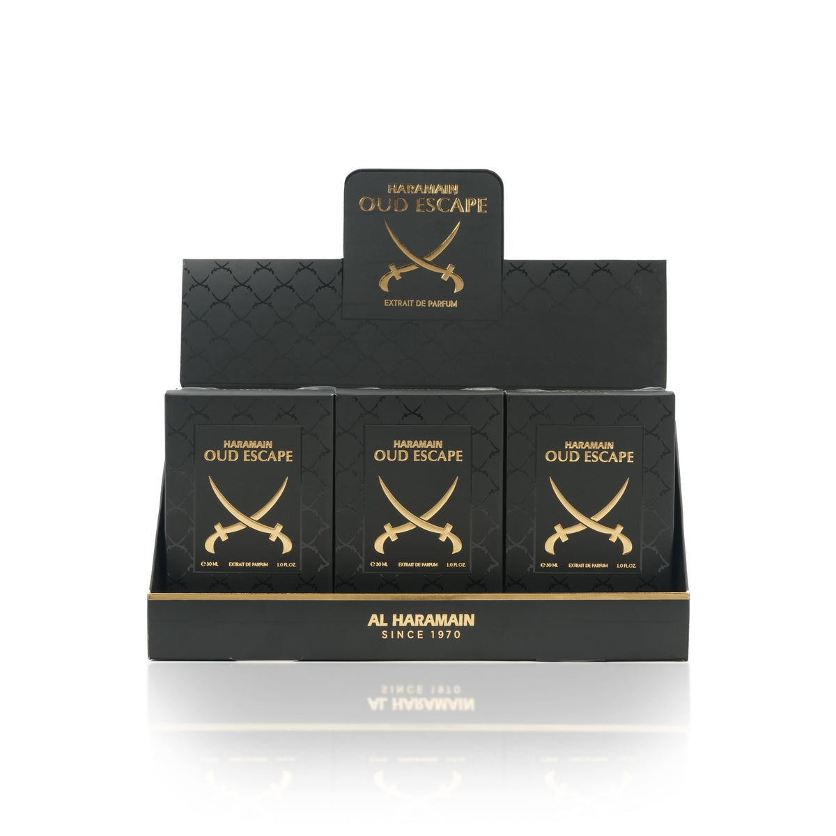 Al Haramain Oud Escape 30ml Extrait de Parfum manufacturer display carton; sold as one bottle