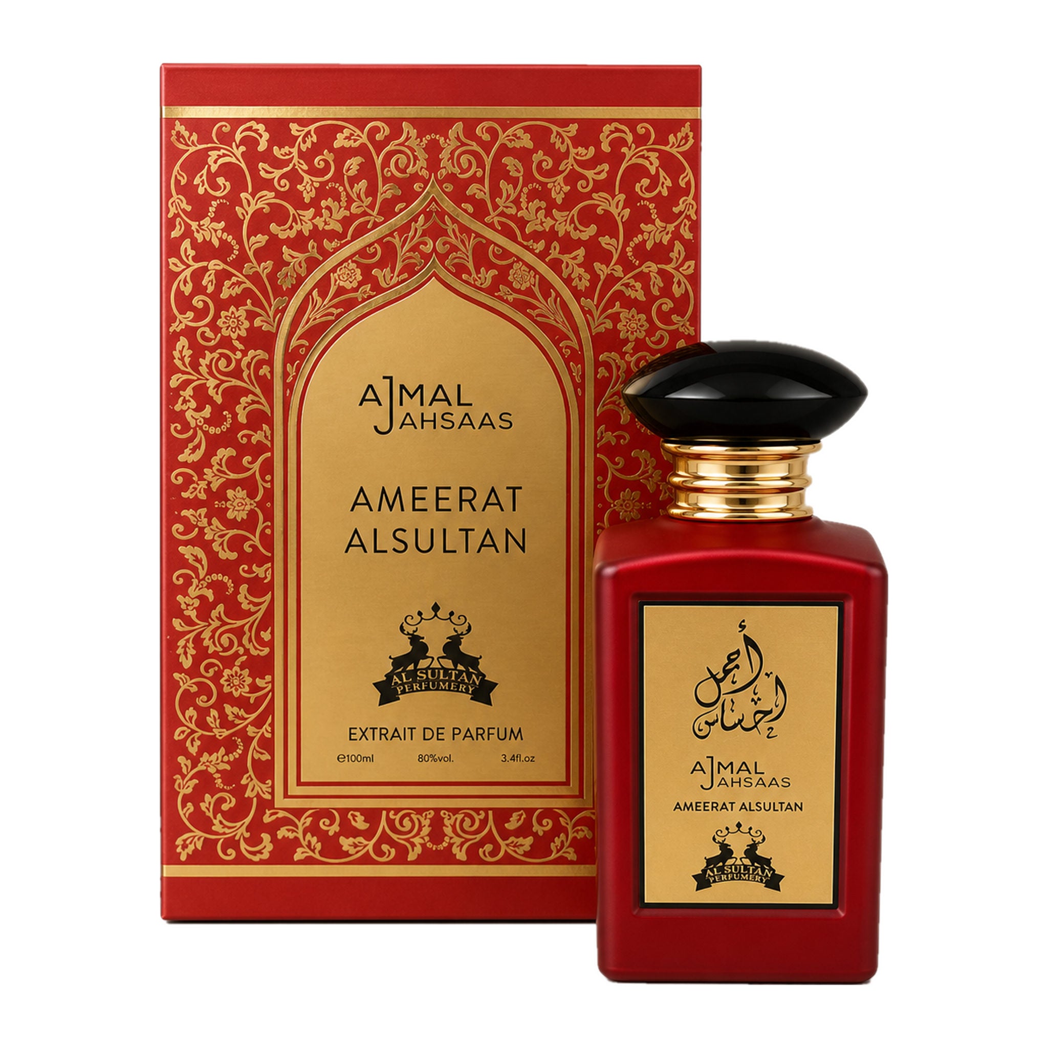 Ajmal Ahsaas Ameerat Alsultan Extrait de Parfum 100ml red bottle and gift box – Al Sultan Perfumery