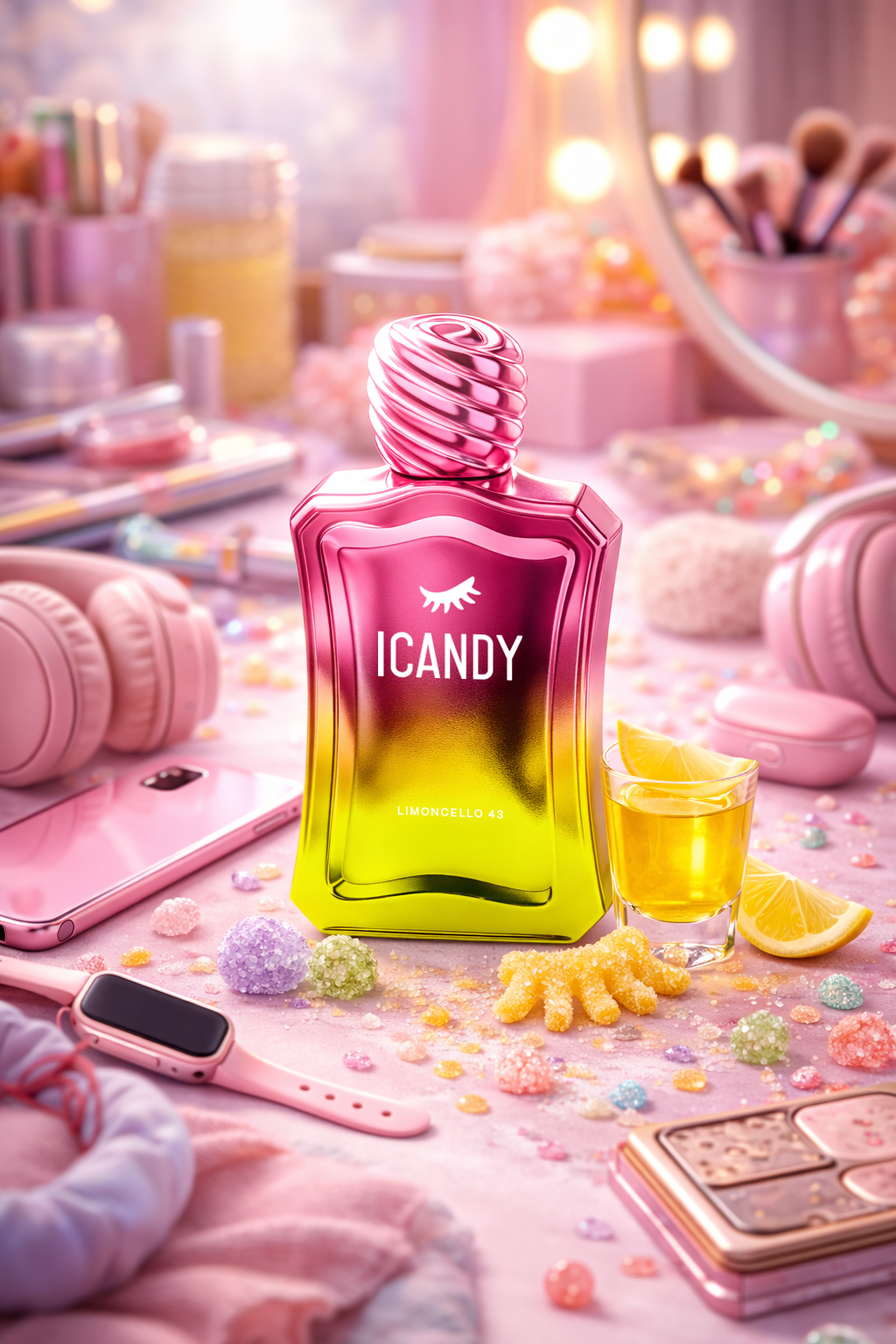 Limoncello 43 perfume flat lay