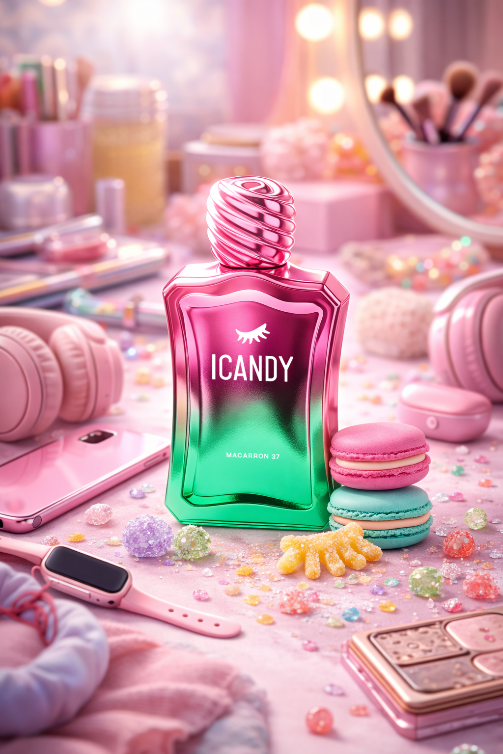 Macaron Pistachio 37 perfume flat lay