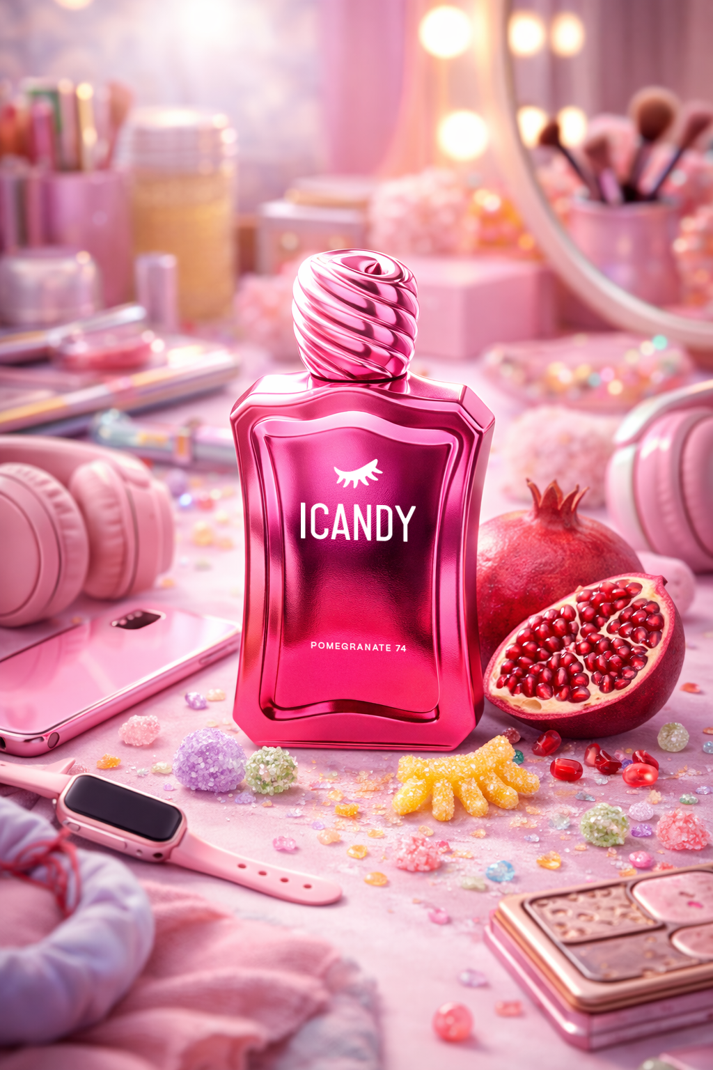 Pomegranate 74 perfume flat lay