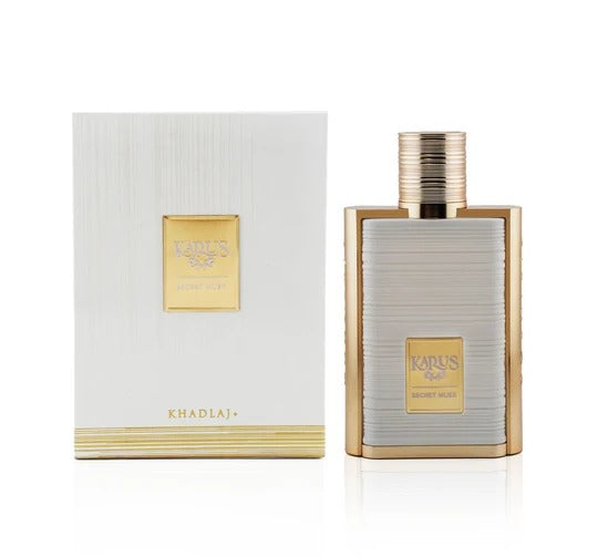 Khadlaj Karus Secret Musk 100ml EDP bottle — saffron, rose, chocolate, musk